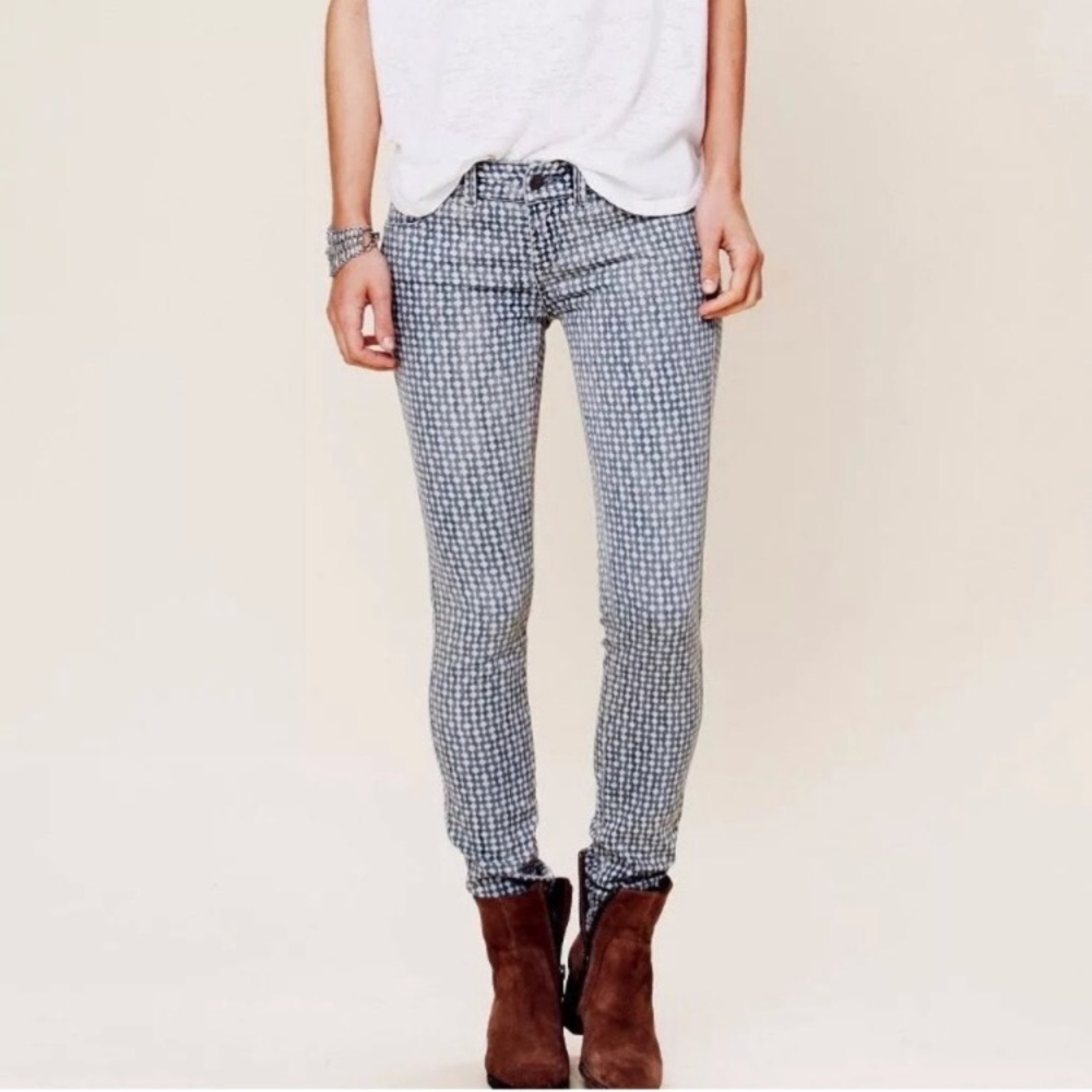 Free People Rosey Print Checkered Skinny Jeans